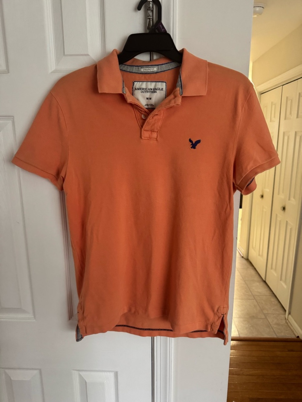 American Eagle Men's Athletic Fit Polo Shirt Medium Orange 100% Cotton Preowned